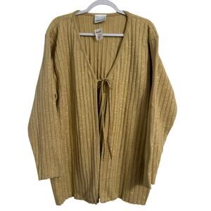 Vtg Fashion Bug NWT Shimmer Gold Ribbed Cardigan Women's 26/28W Glitter Glam
